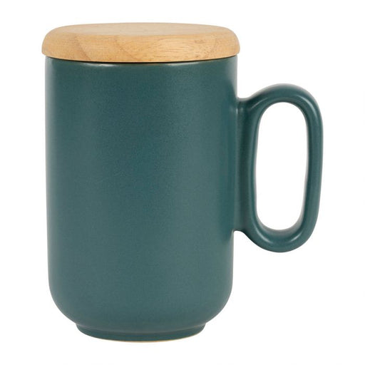mug tisanière avec filtre inox - grès - émeraude  - couvercle bambou - 50 cl - SEMA DESIGN