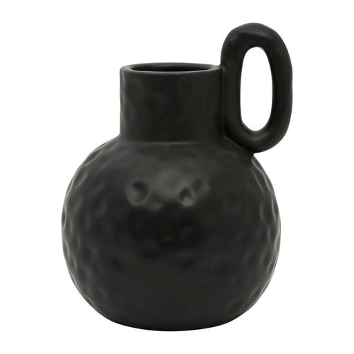 vase en grès dolomite rond - noir mat - HAUTEUR 18 CM - SEMA DESIGN