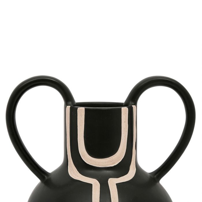 vase en grès stoneware - noir mat motif écru - HAUTEUR 15.5 CM - SEMA DESIGN